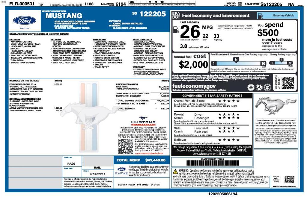 new 2025 Ford Mustang car, priced at $35,909