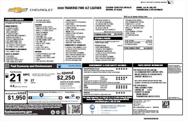 used 2020 Chevrolet Traverse car, priced at $18,423