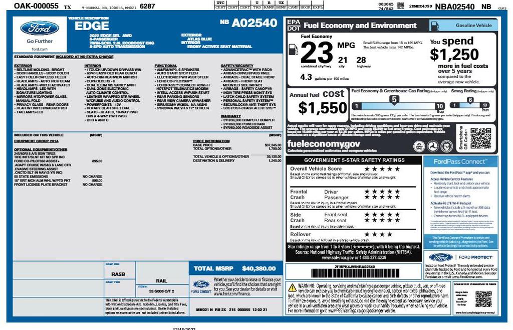 used 2022 Ford Edge car, priced at $20,246