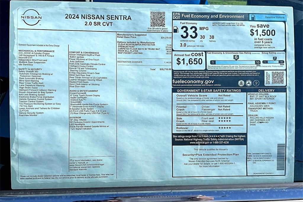 new 2024 Nissan Sentra car, priced at $23,960