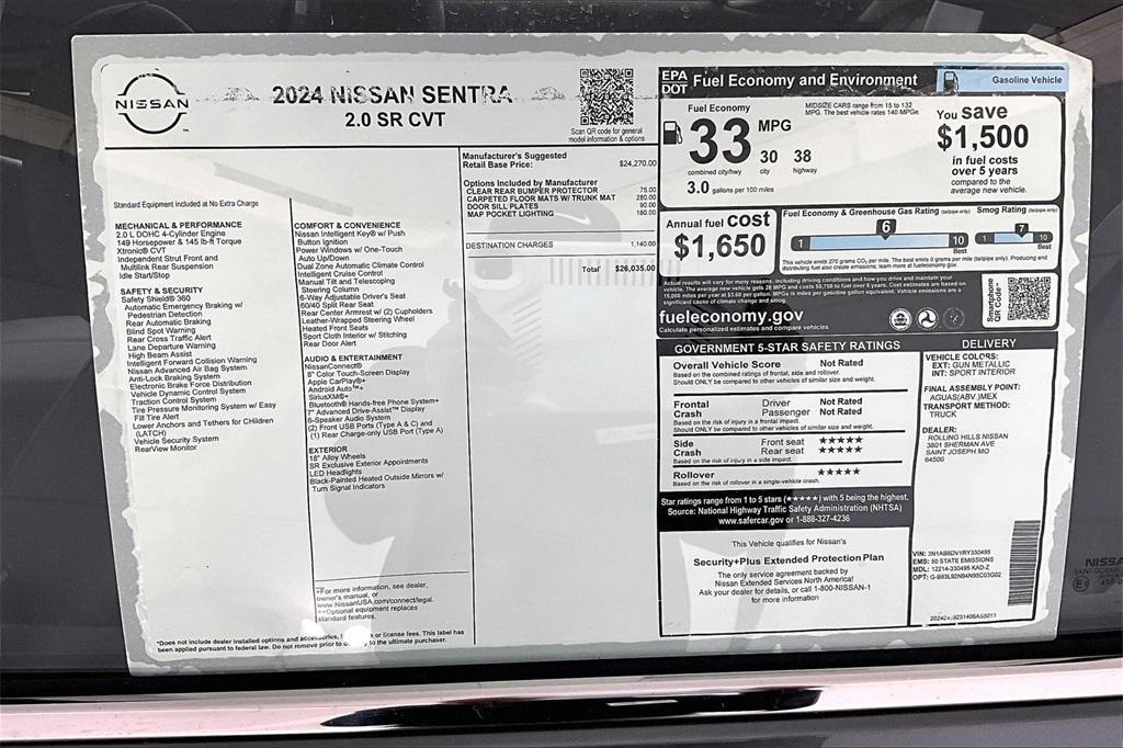 new 2024 Nissan Sentra car, priced at $25,535