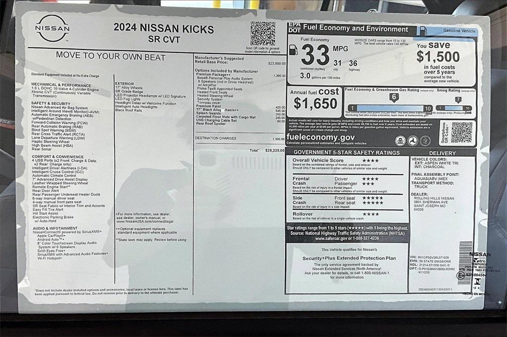 new 2024 Nissan Kicks car, priced at $26,735