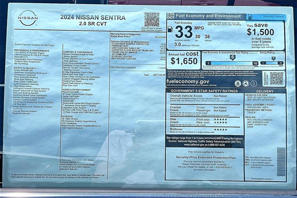 new 2024 Nissan Sentra car, priced at $25,380