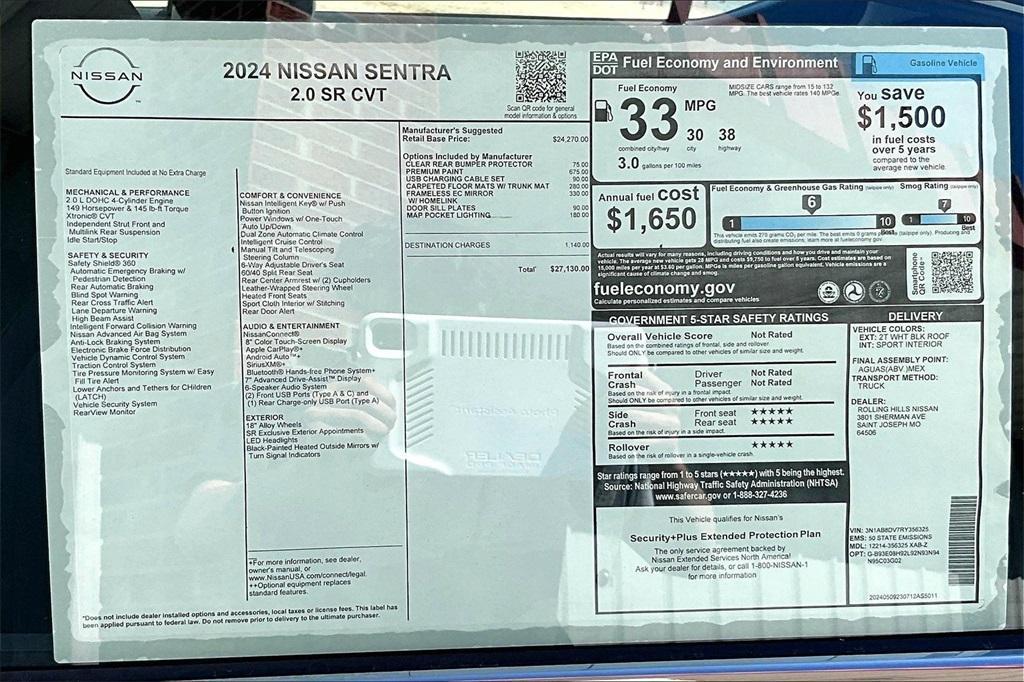 new 2024 Nissan Sentra car, priced at $24,380