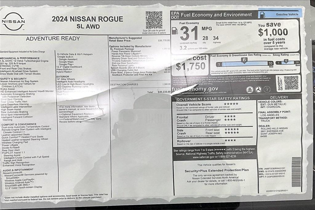new 2024 Nissan Rogue car, priced at $38,356