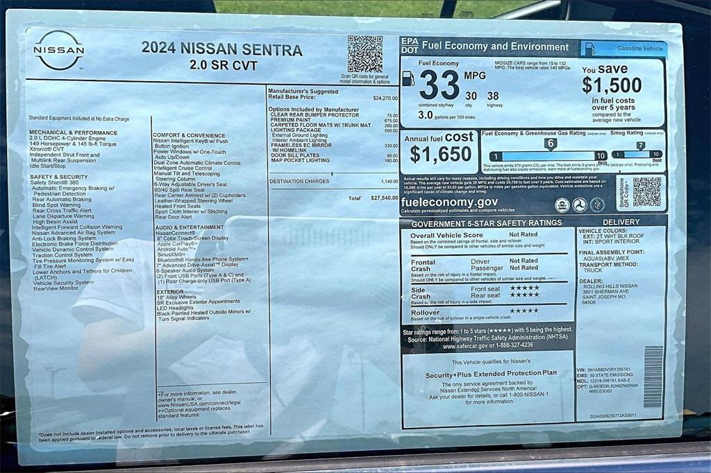 new 2024 Nissan Sentra car, priced at $24,790