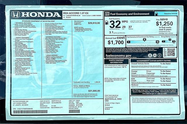 new 2024 Honda Accord car, priced at $30,705