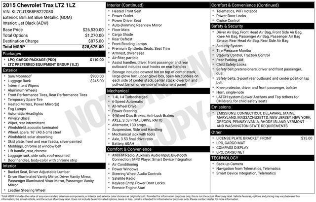 used 2015 Chevrolet Trax car, priced at $9,000