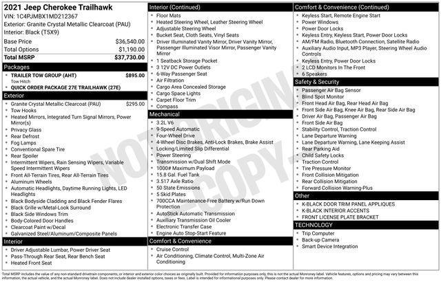 used 2021 Jeep Cherokee car, priced at $21,500