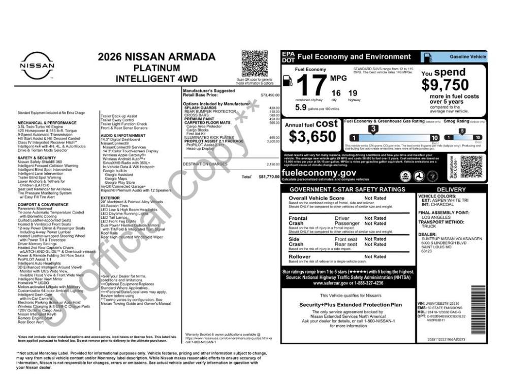 new 2026 Nissan Armada car, priced at $81,770
