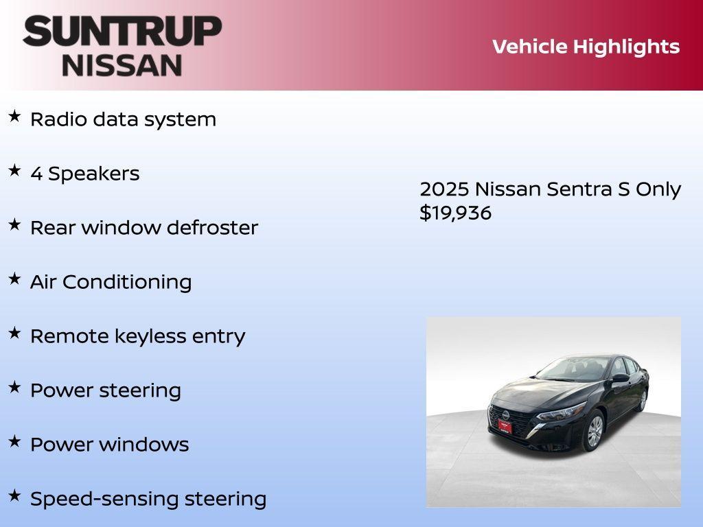 new 2025 Nissan Sentra car, priced at $19,936