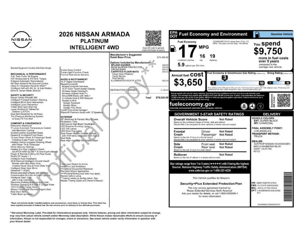new 2026 Nissan Armada car, priced at $77,520