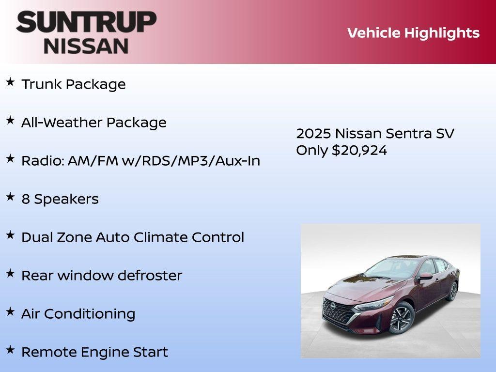 new 2025 Nissan Sentra car, priced at $20,924