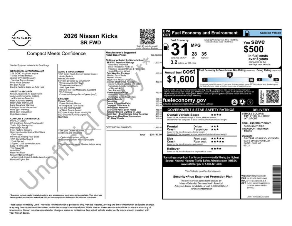 new 2026 Nissan Kicks car, priced at $32,880