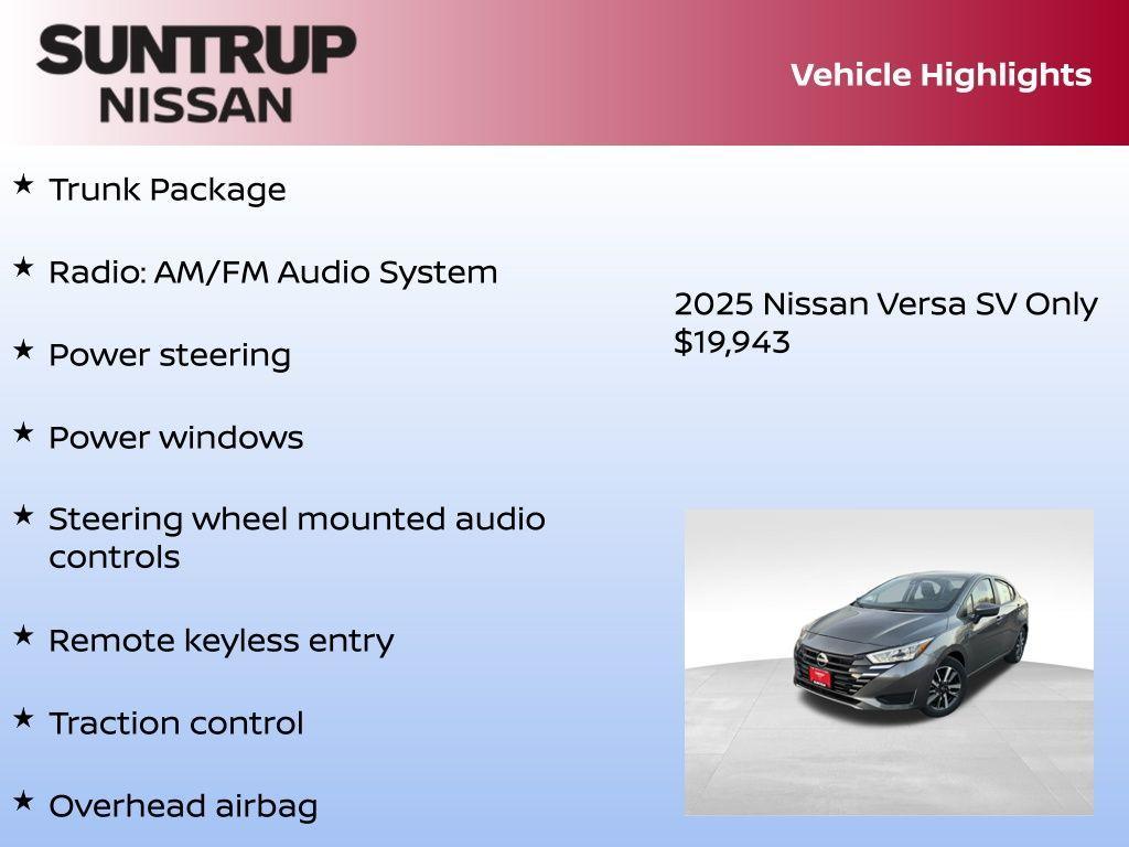 new 2025 Nissan Versa car, priced at $19,943