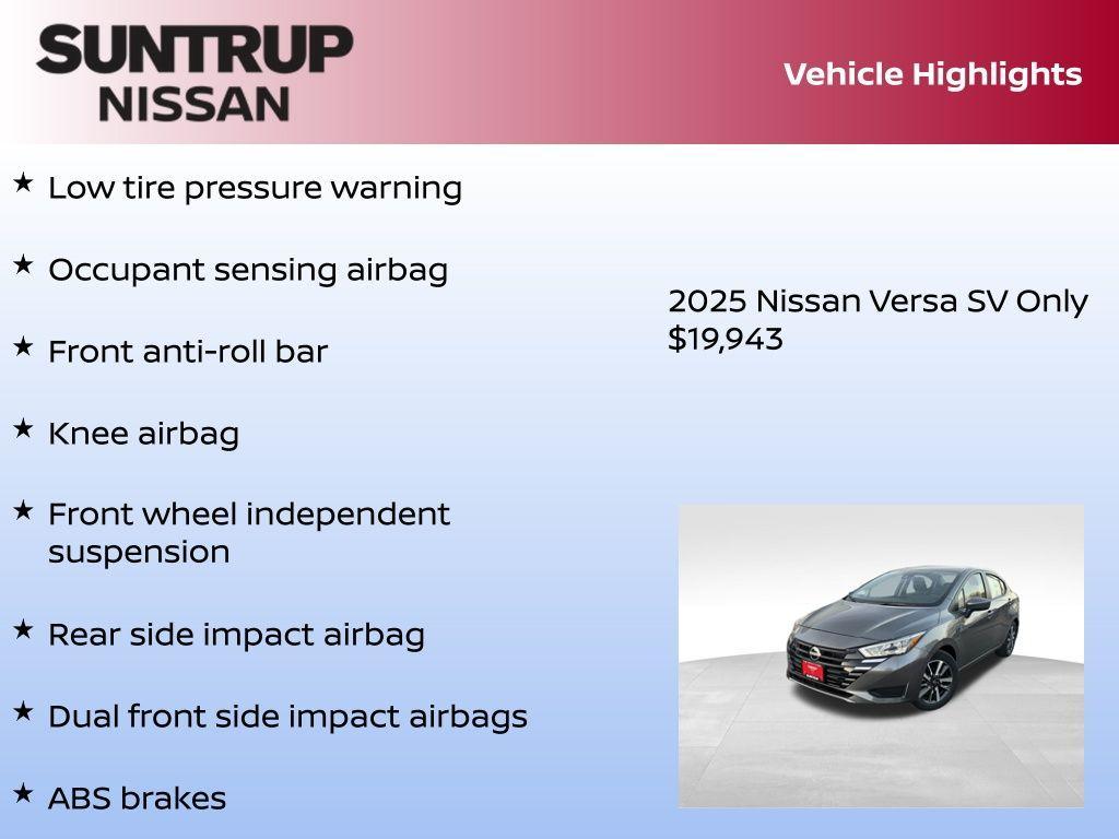 new 2025 Nissan Versa car, priced at $19,943