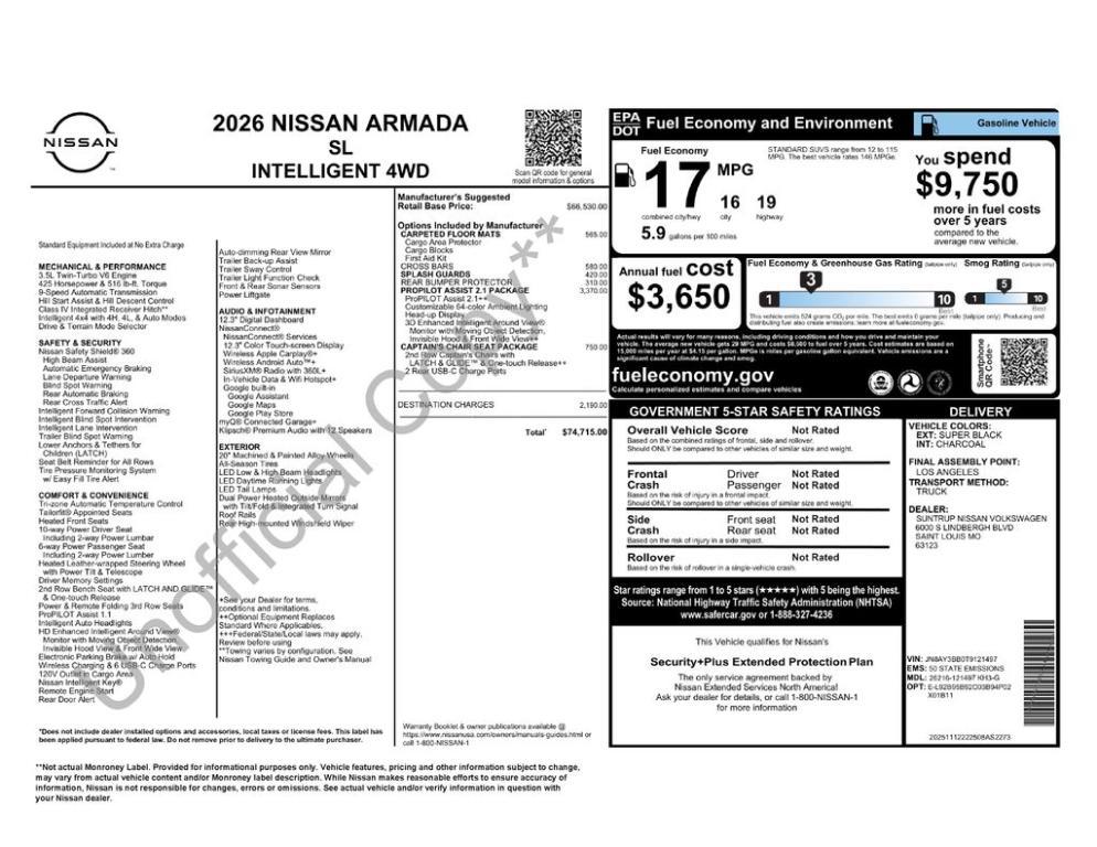 new 2026 Nissan Armada car, priced at $74,715