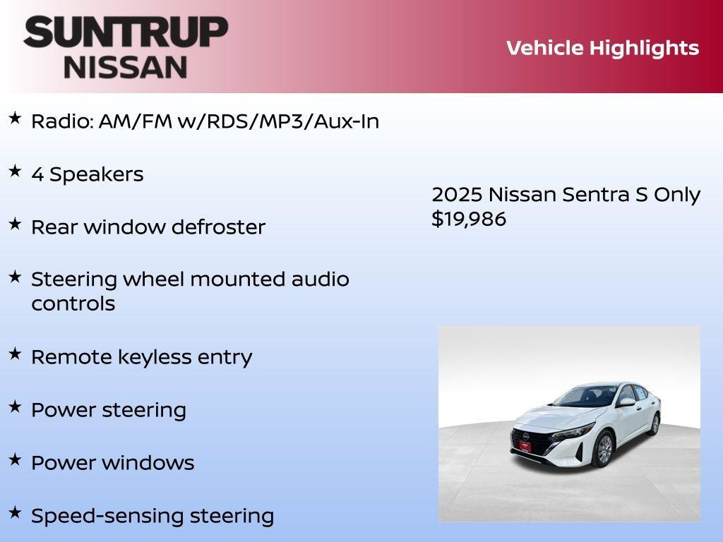 new 2025 Nissan Sentra car, priced at $19,986