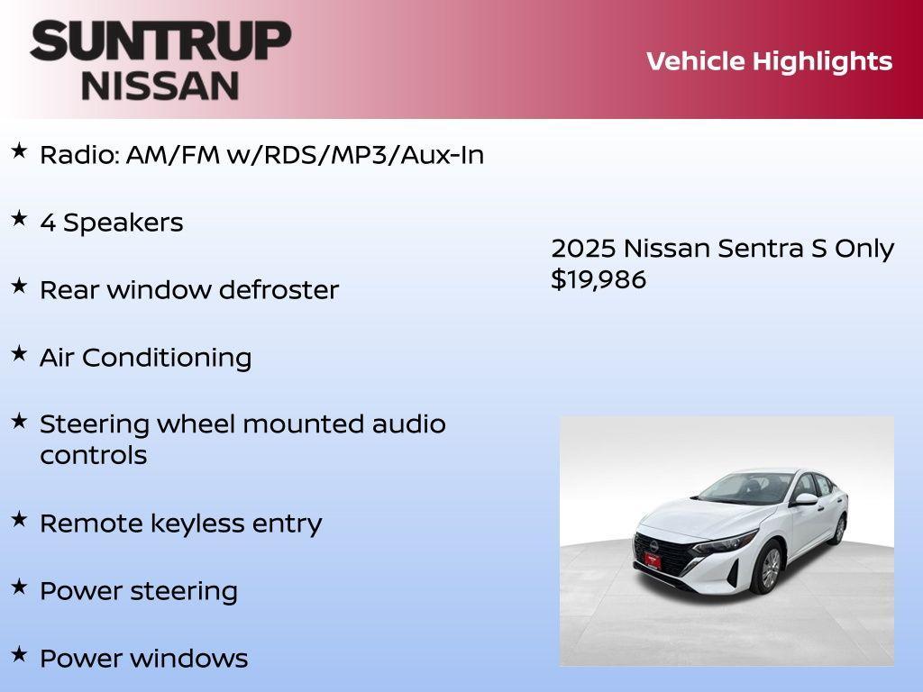 new 2025 Nissan Sentra car, priced at $19,986