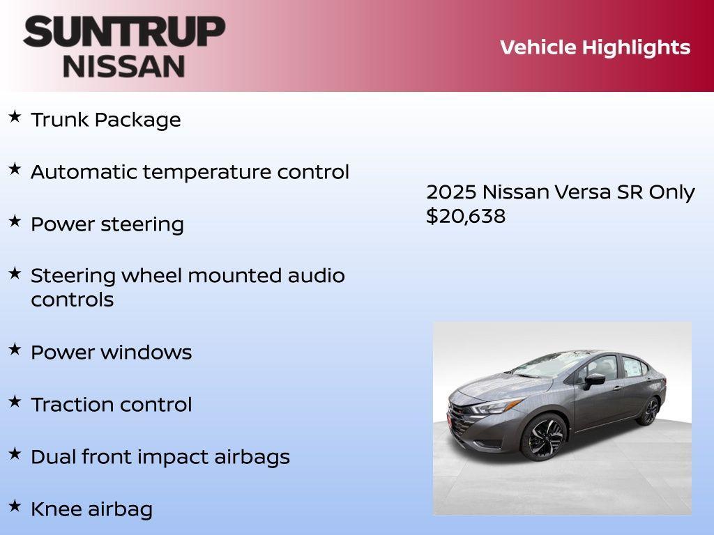 new 2025 Nissan Versa car, priced at $20,638