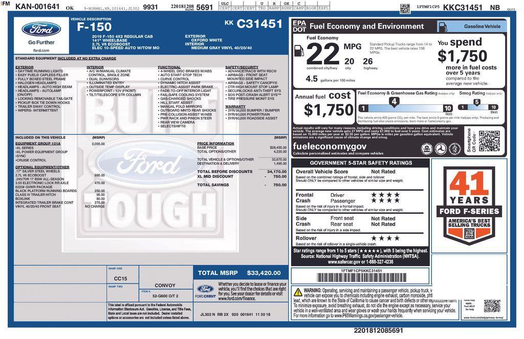 used 2019 Ford F-150 car, priced at $20,225