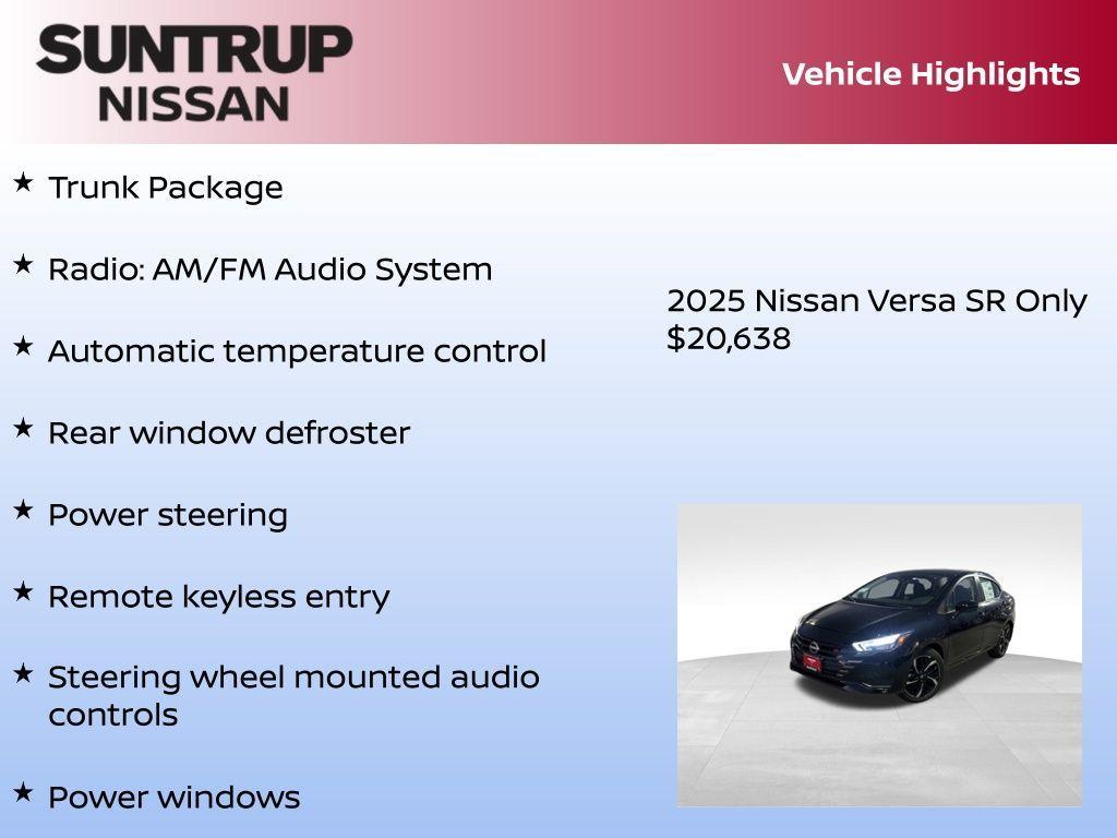 new 2025 Nissan Versa car, priced at $20,638
