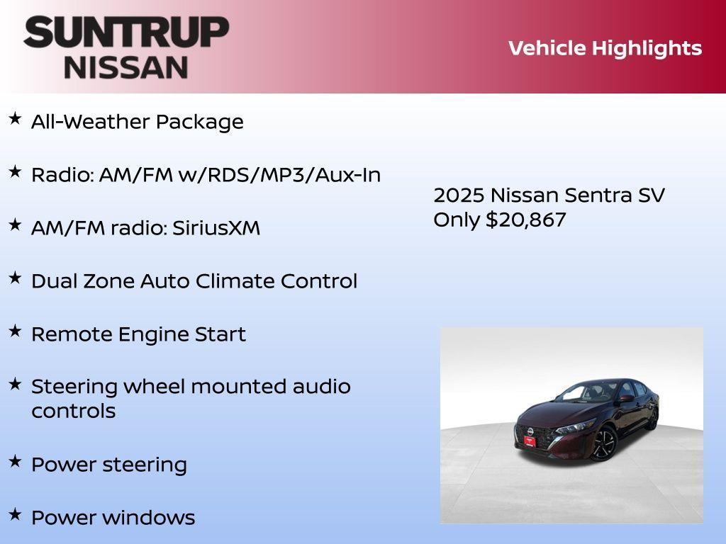 new 2025 Nissan Sentra car, priced at $20,867