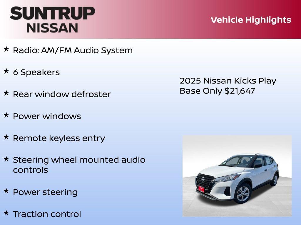 new 2025 Nissan Kicks Play car, priced at $21,647