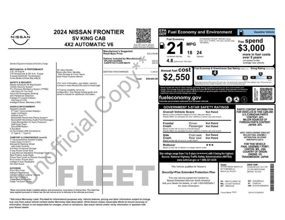 used 2024 Nissan Frontier car, priced at $27,675