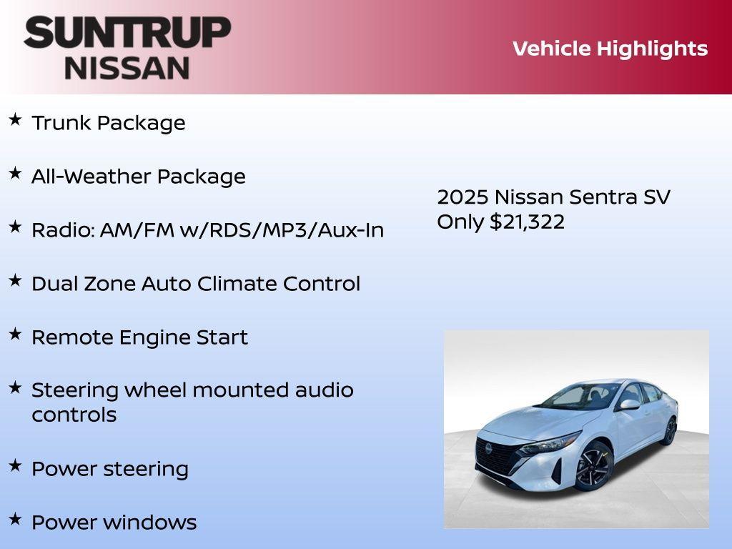 new 2025 Nissan Sentra car, priced at $21,322