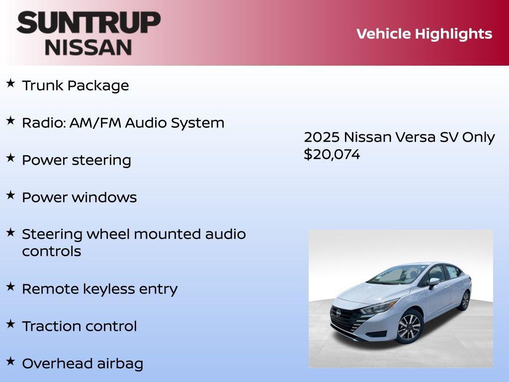 new 2025 Nissan Versa car, priced at $20,074