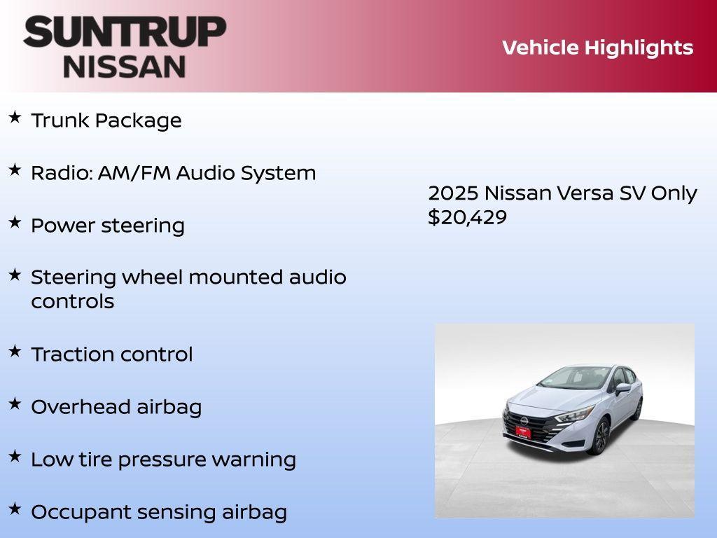 new 2025 Nissan Versa car, priced at $20,429