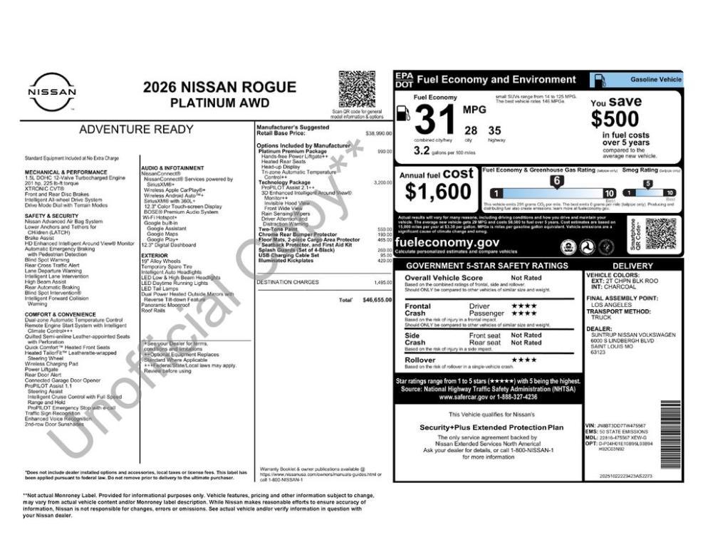 new 2026 Nissan Rogue car, priced at $44,155