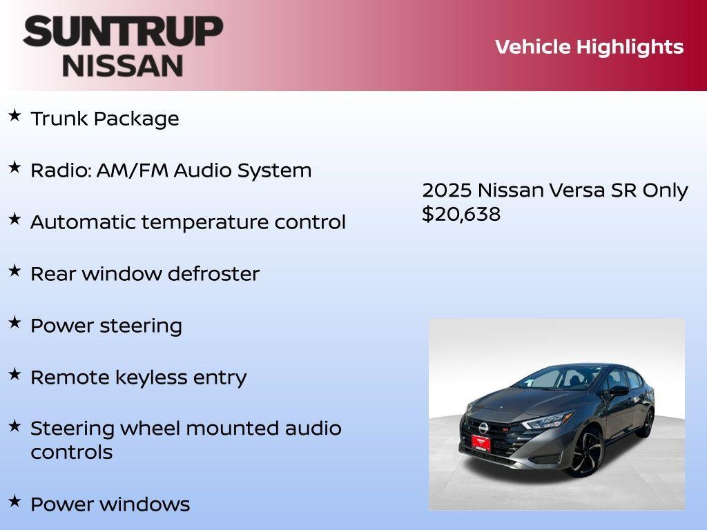 new 2025 Nissan Versa car, priced at $20,638