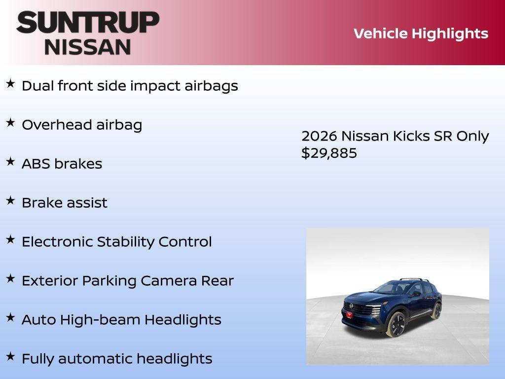 new 2026 Nissan Kicks car, priced at $29,885