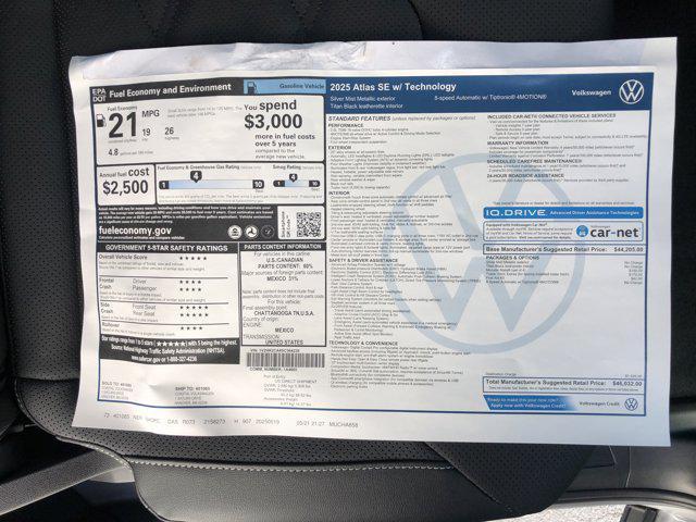 new 2025 Volkswagen Atlas car, priced at $44,488