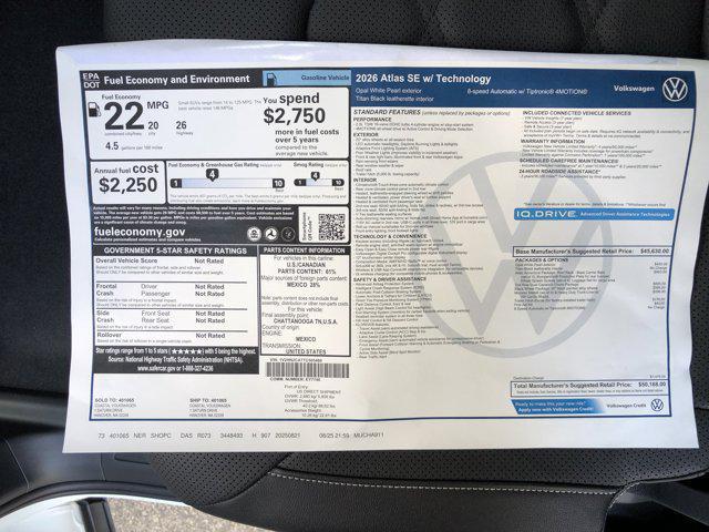 new 2026 Volkswagen Atlas car, priced at $48,249