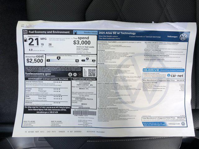 new 2025 Volkswagen Atlas car, priced at $45,000