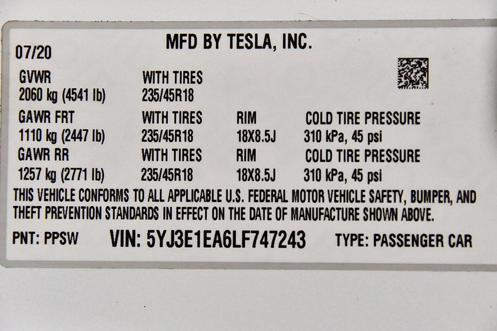 used 2020 Tesla Model 3 car, priced at $24,426