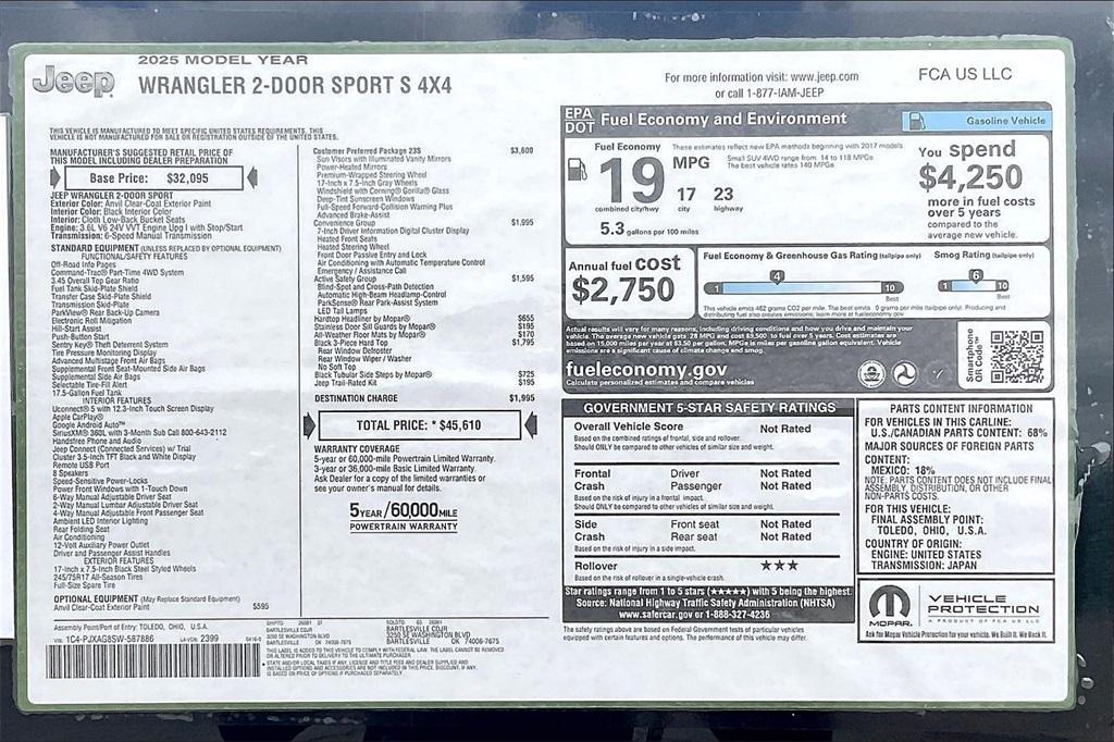 new 2025 Jeep Wrangler car, priced at $40,822