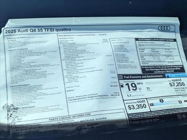 new 2025 Audi Q8 car, priced at $83,235