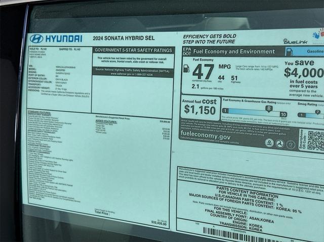 new 2024 Hyundai Sonata Hybrid car, priced at $28,421