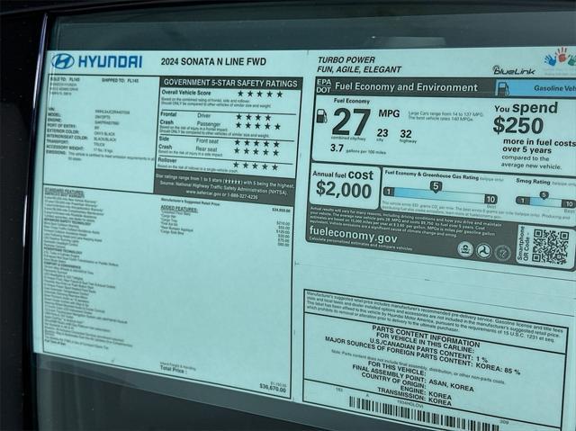 new 2024 Hyundai Sonata car, priced at $34,235