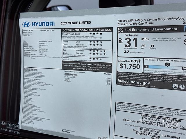 new 2024 Hyundai Venue car, priced at $24,472