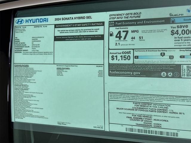 new 2024 Hyundai Sonata Hybrid car, priced at $28,473