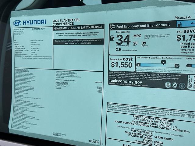 new 2025 Hyundai Elantra car, priced at $25,702