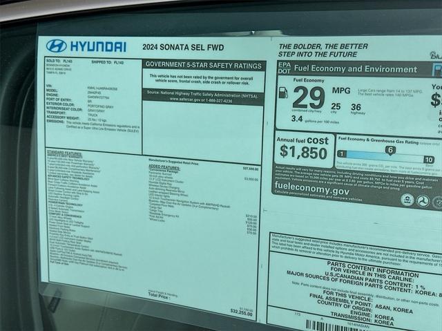 new 2024 Hyundai Sonata car, priced at $27,995