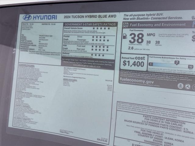 new 2024 Hyundai Tucson Hybrid car, priced at $31,069