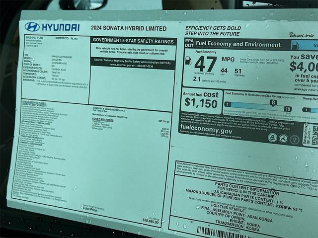 new 2024 Hyundai Sonata Hybrid car, priced at $35,707