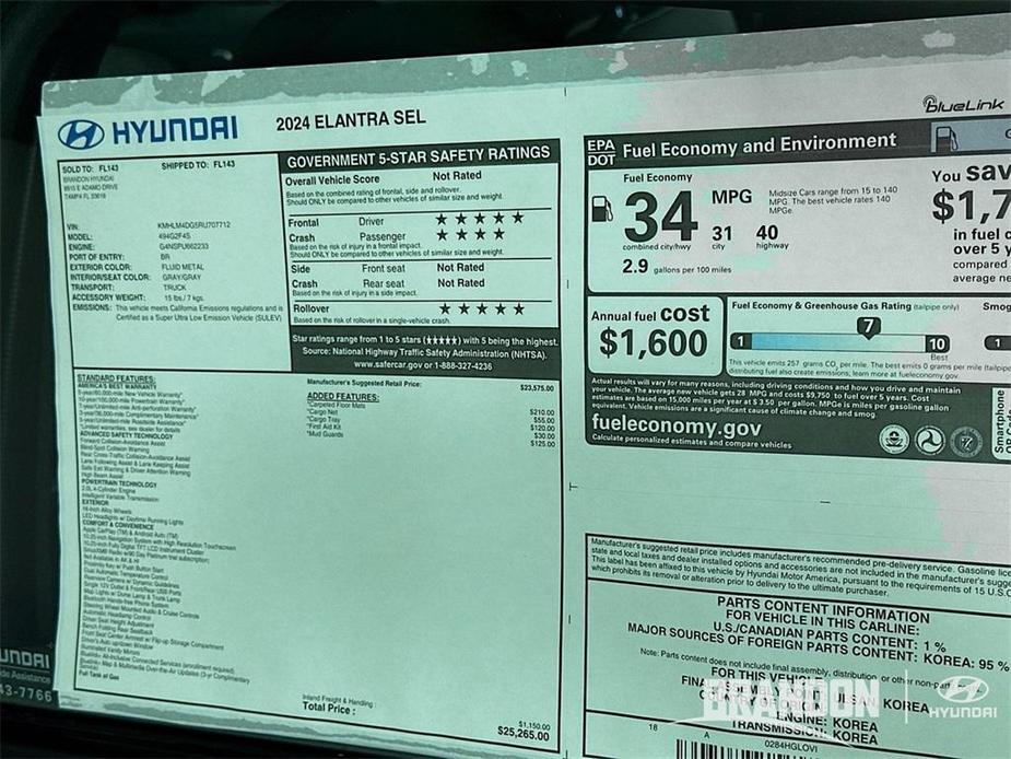 new 2024 Hyundai Elantra car, priced at $23,479